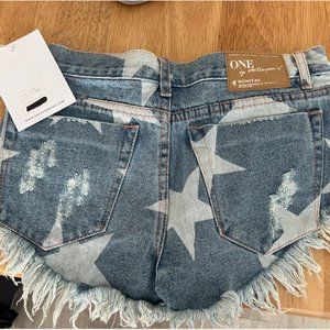 One Teaspoon Le Bonne star print jean shorts - never worn (with tags!)